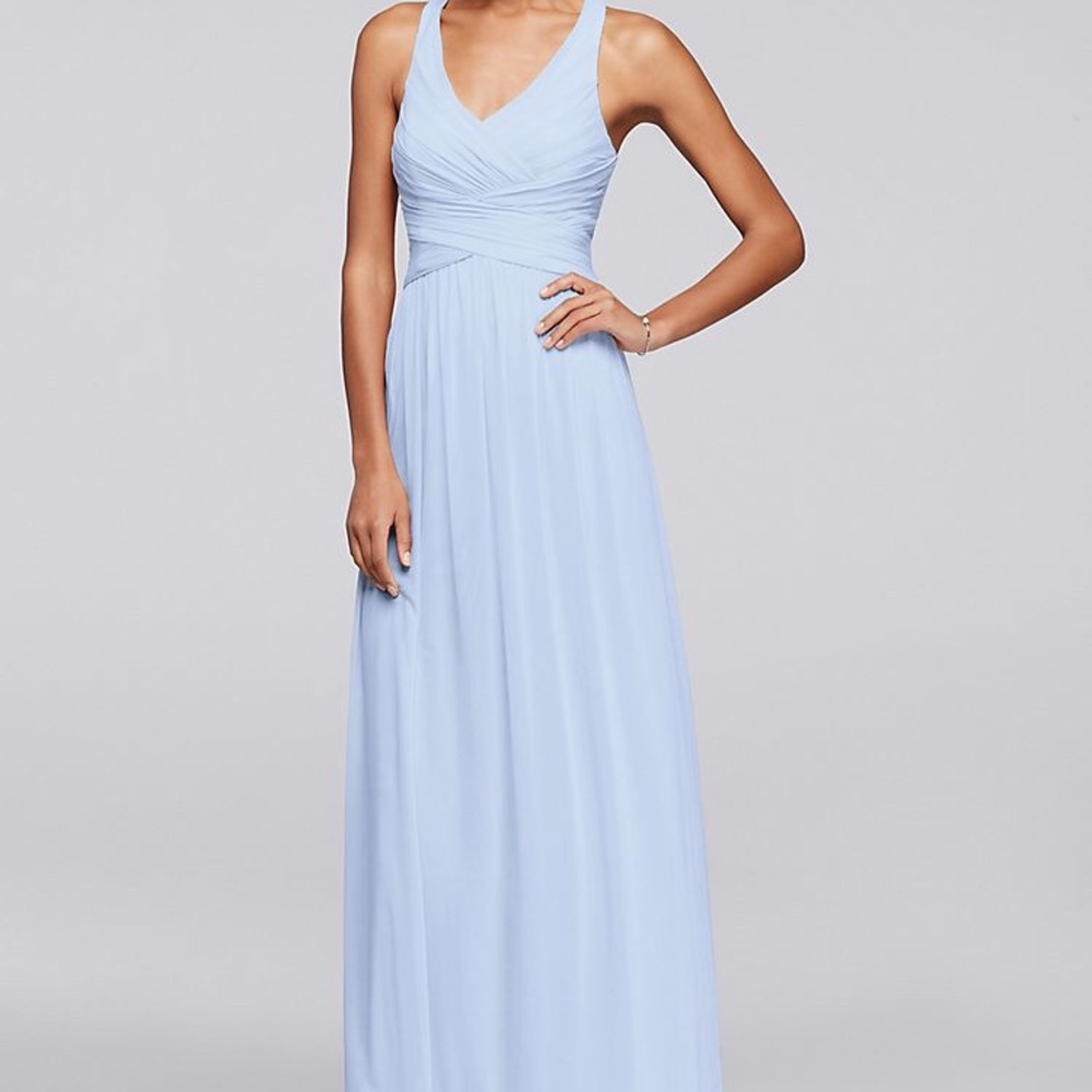 Mesh Long Bridesmaid Dress with Crisscross Back